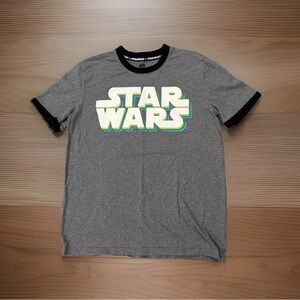 Official Disney Star Wars Retro Logo Ringer Tee - Heather Grey - Medium (M)